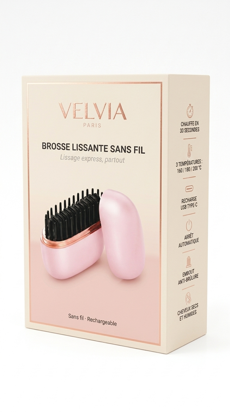 Le coffret de la brosse lissante sans fil VELVIA